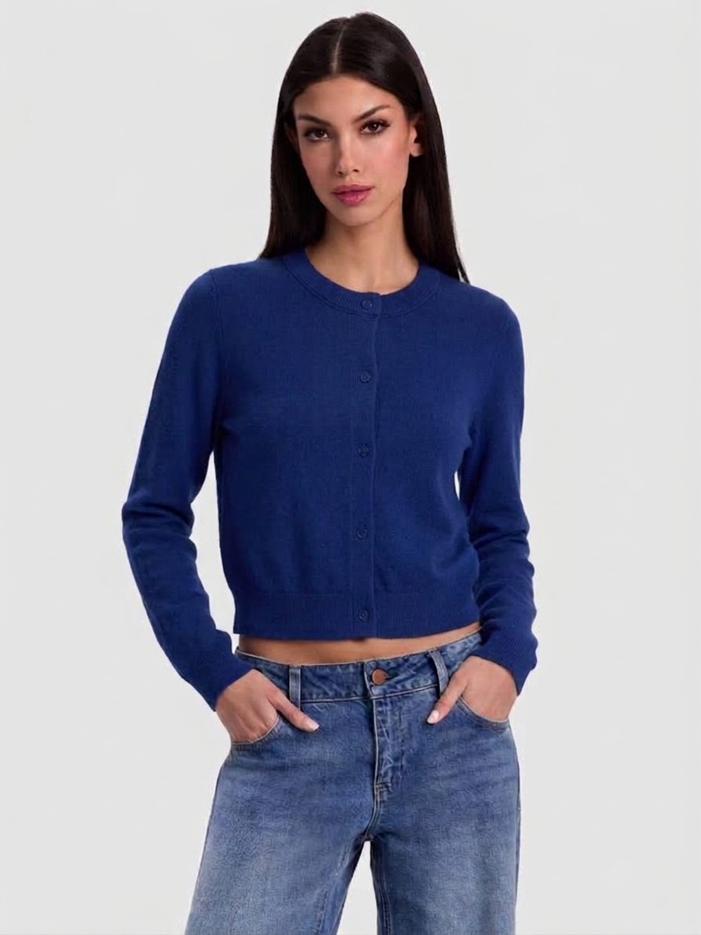 NWT $440 Alice Olivia Dollie Crop Cashmere Blend Cardigan in Blue
